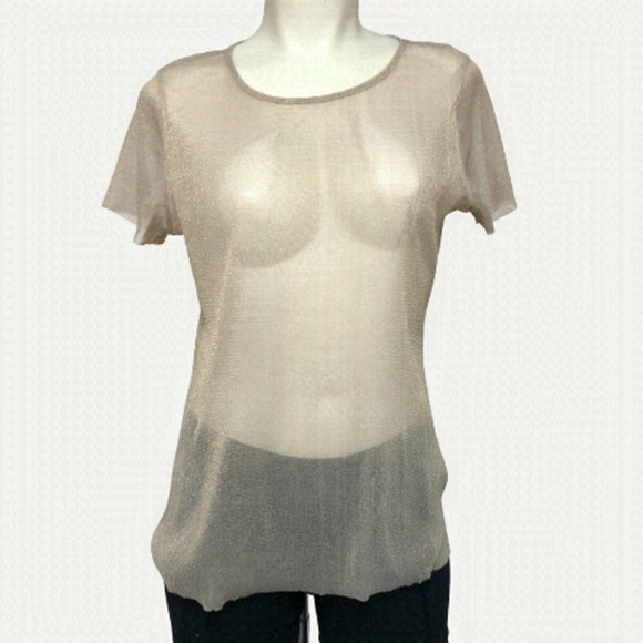 ANTISTAR Gold Sheer Metallic Short Sleeve Party Top Size Med - Picture 1 of 10